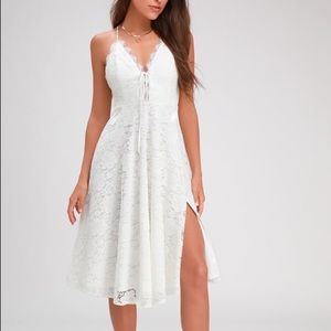 Waverly White Lace Lace-Up Midi Dress